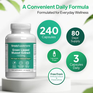 Green Lipped Mussel Capsules | 240 Capsules Providing 1500Mg of Support = 80 Days' Supply | High in Omega 3 Fats | Manufactured in the UK