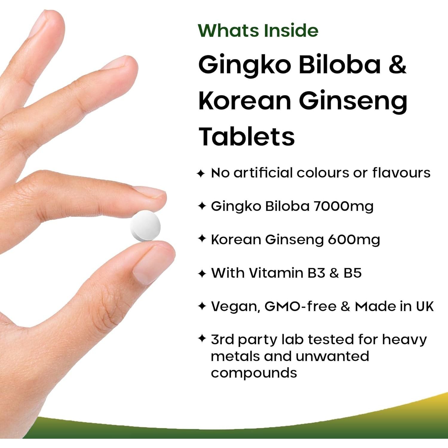 Ginkgo Biloba and Korean Ginseng Tablets - 7000Mg Ginkgo Biloba Herbal Supplements & 600Mg Panax Ginseng High Strength Extract - Enriched with Vitamin B3 & B5-120 Vegan Tablets