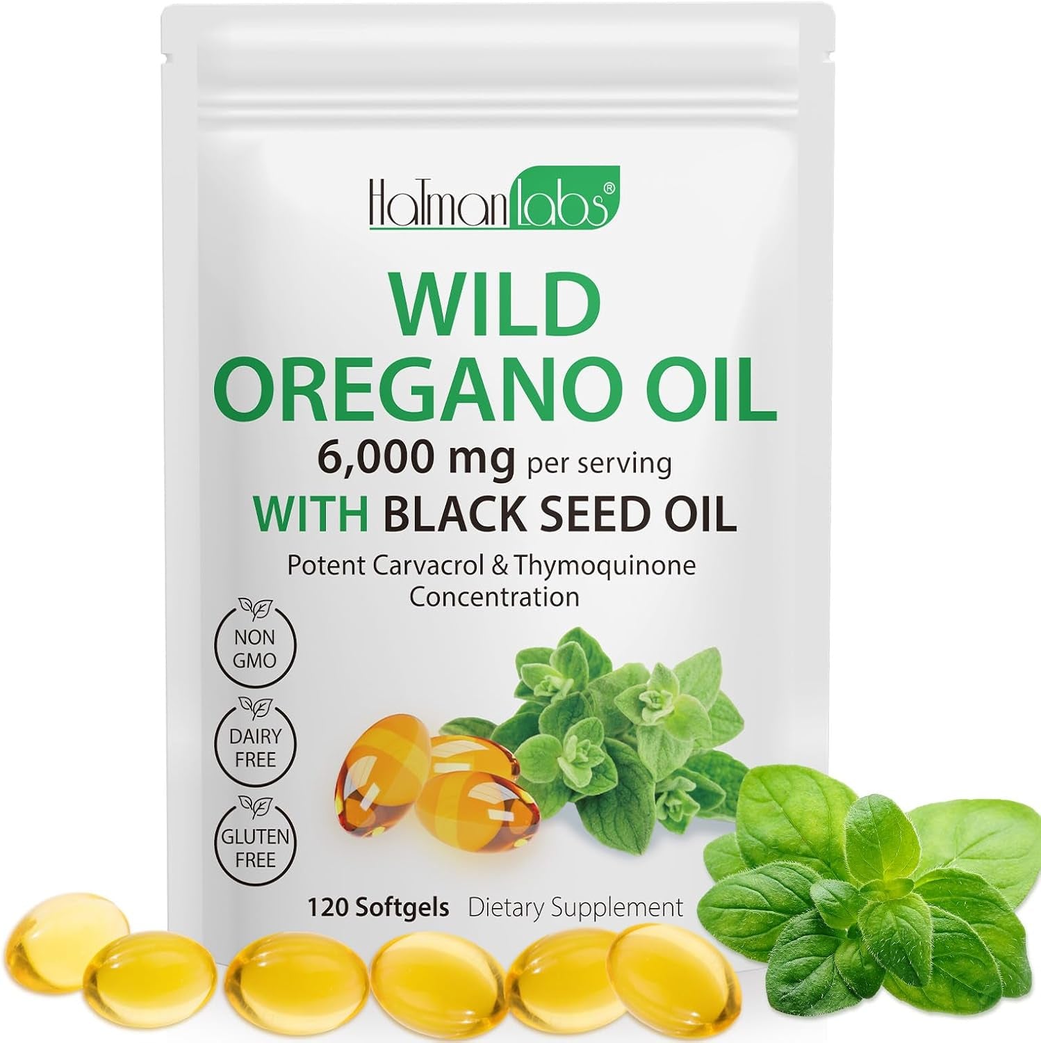 Oregano Oil 120 Softgels - 2 in 1 6000Mg Oil of Oregano with Black Seedoil 200Mg - 165Mg Carvacrol -Natural & Non GMO -High Potency Immune and Digestive Support