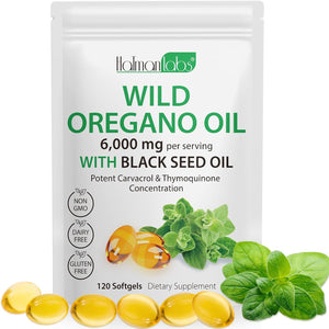 Oregano Oil 120 Softgels - 2 in 1 6000Mg Oil of Oregano with Black Seedoil 200Mg - 165Mg Carvacrol -Natural & Non GMO -High Potency Immune and Digestive Support