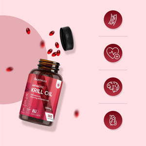 Antarctic Krill Oil Capsules - 1200Mg - 3 Months Supply - 180 Red Krill Oil Softgels - Omega 3 Fatty Acids Supplements - Providing Astaxanthin, Marine Phospholipids, EPA, DHA & Choline