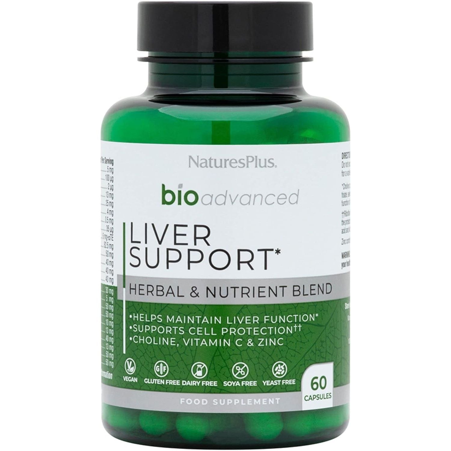 Naturesplus Bio Advanced Liver Support - Liver Health Supplement with Turmeric, Artichoke, Milk Thistle, Dandelion, Choline and Methyl Bs - Gluten, Dairy and SOYA Free - Vegan, 60 Capsules