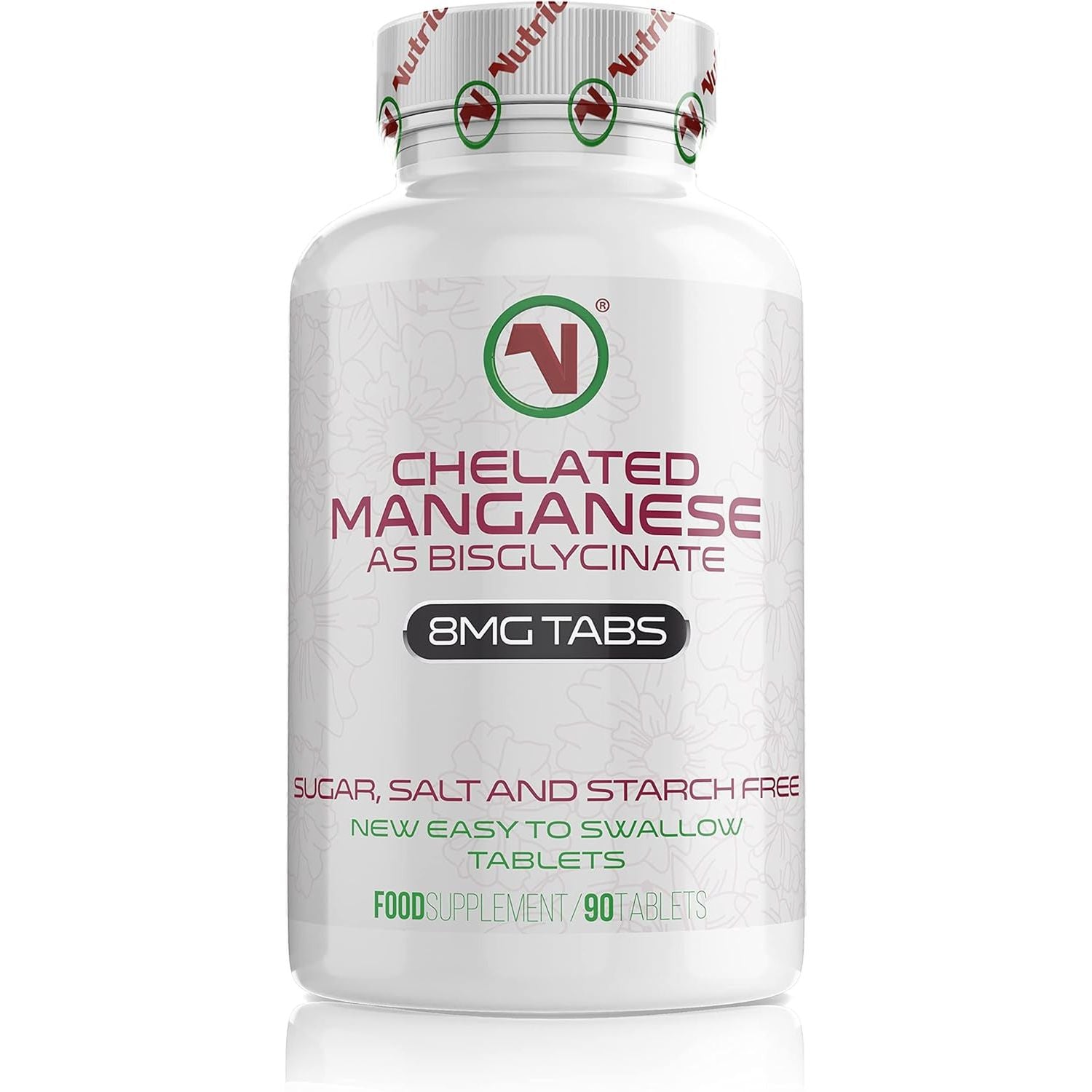 Nutriodol Chelated Manganese Bisglycinate Tablets | 90 Tablets per Bottle | Half Tablet per Day | Essential Trace Mineral | Suitable for Vegans
