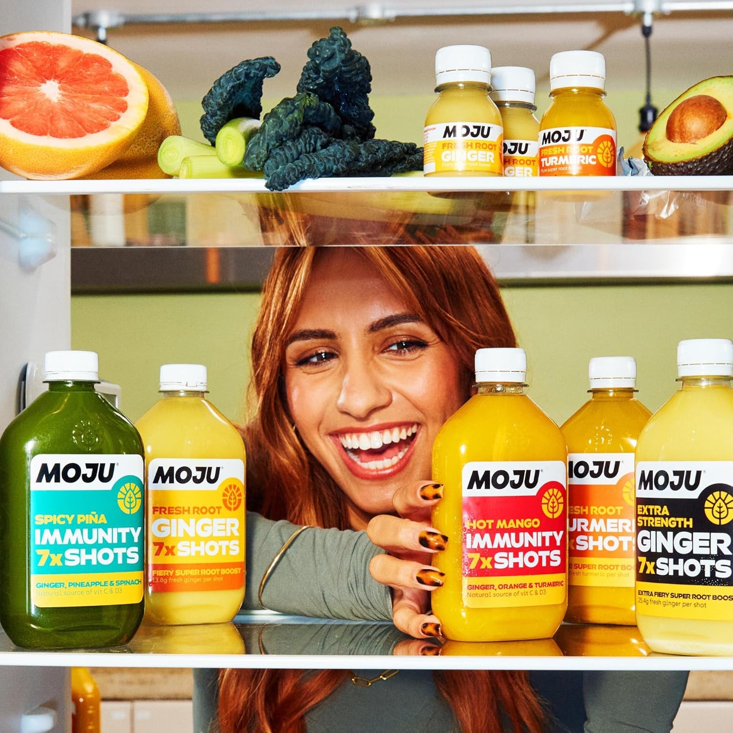MOJU Variety Dosing Bottles (5 X 420Ml) Ginger, Turmeric, Spicy Piña, Hot Mango and Extra Strength Ginger Shots, Your Plant Powered Morning Wake Up, No Added Sugars, Vegan