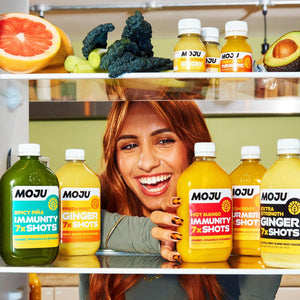 MOJU Variety Dosing Bottles (5 X 420Ml) Ginger, Turmeric, Spicy Piña, Hot Mango and Extra Strength Ginger Shots, Your Plant Powered Morning Wake Up, No Added Sugars, Vegan