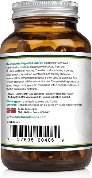 Rosita Real Foods Extra Virgin Cod Liver Oil (EVCLO) Softgels - 90 Softgels, 0.21 Kilograms