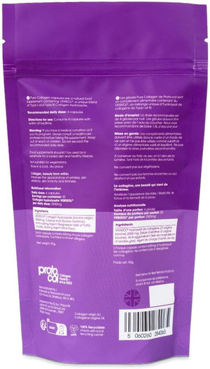 Proto-Col Pure Collagen Supplement - Clinically Proven Premium Verisol Bioactive Collagen, to Reduce Wrinkles, and Support Hair, Skin and Joint Health. (120 Capsules X 2500Mg).