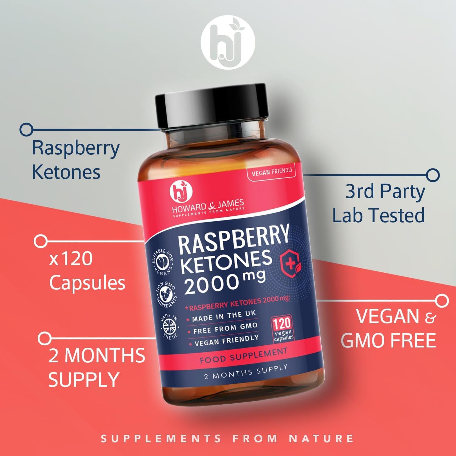 Raspberry Ketones 120 Capsules 2000Mg Daily Serving | Vegetarian & Vegan Friendly Capsules | Max Strength for Men or for Women (120 Capsules)