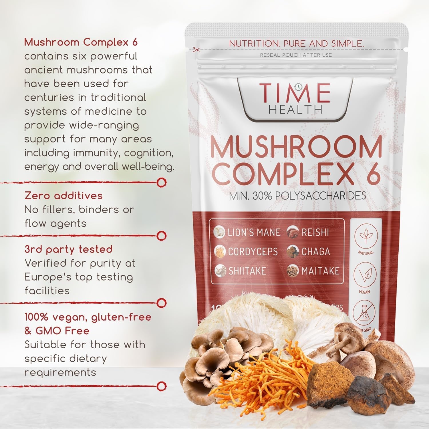 Mushroom Complex 6 | 120 Capsules | MAXIMUM STRENGTH | Chaga, Cordyceps, Shiitake, Reishi, Lions Mane, Maitake | Zero Additives | 100% Vegan | UK Made | the Original Mushroom Complex Formula in the UK