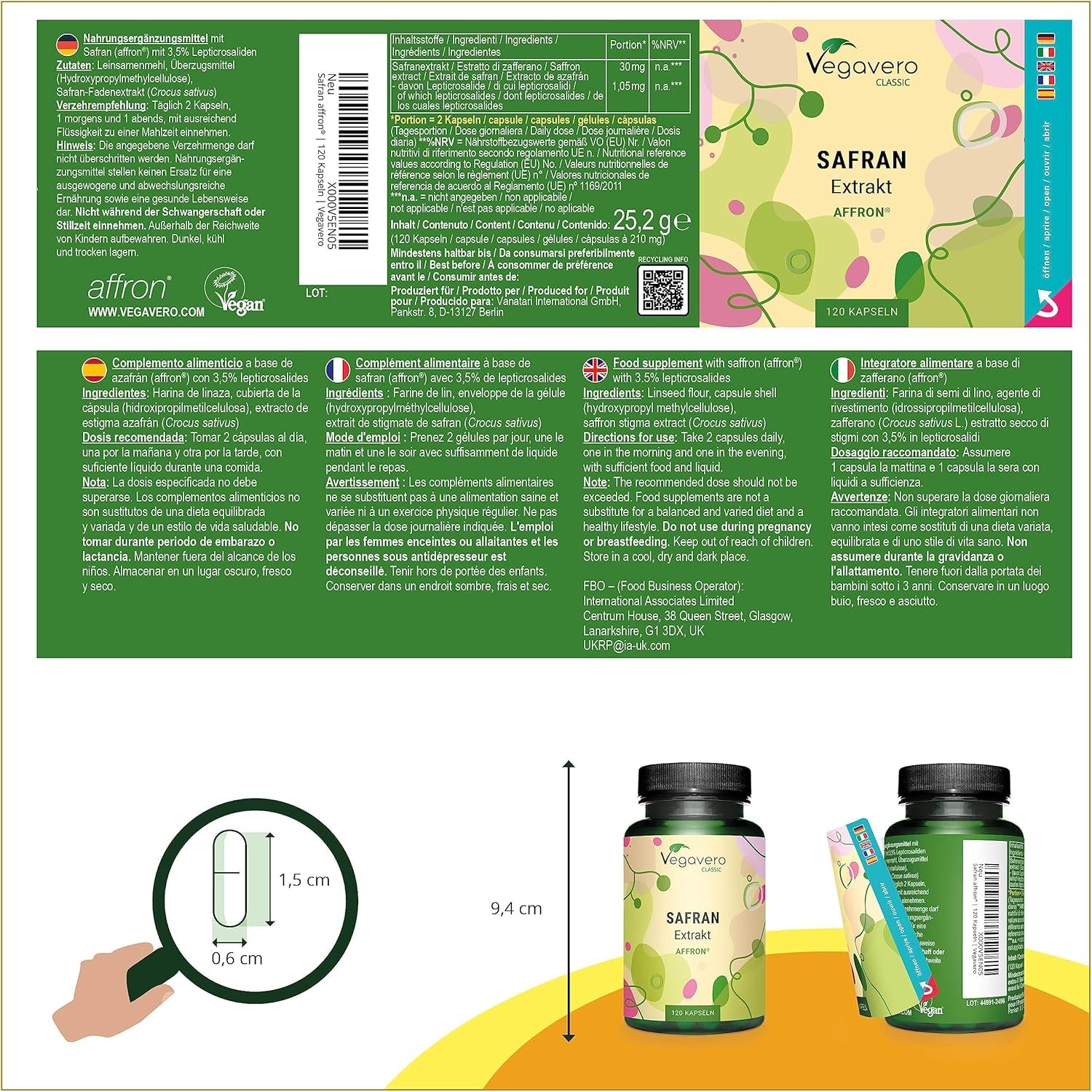 Vegavero Saffron Supplement 90 Mg | High Strength Saffran Extract | 120 Capsules | Premium Crocus Sativus | NO Additives, Lab-Tested | Vegan