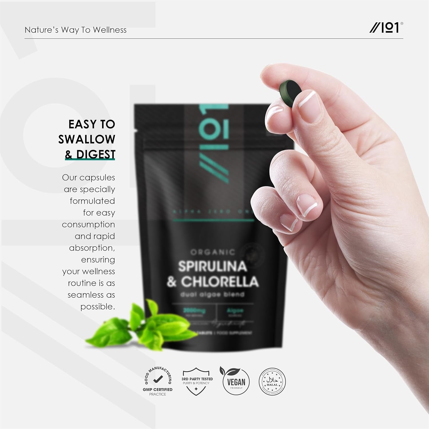Organic Spirulina & Chlorella 2000Mg - 300 Tablets - Broken Cell Wall - Cold Pressed Pure Supplement with No Additives (75 Day Supply) by Alpha01