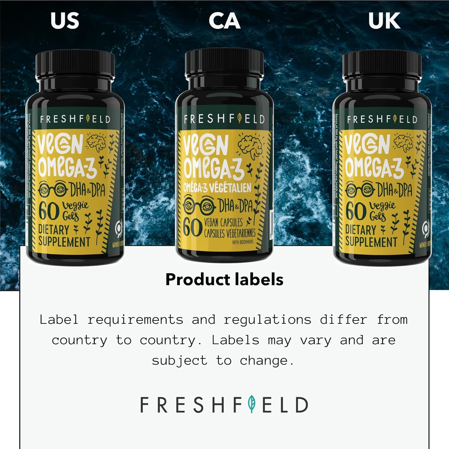 Freshfield Vegan Omega 3 DHA & DPA Supplement: Premium Algae Oil, 2 Month Supply, Plant Based, Sustainable, Premium and Mercury Free. Supports Heart, Brain, Joint Health