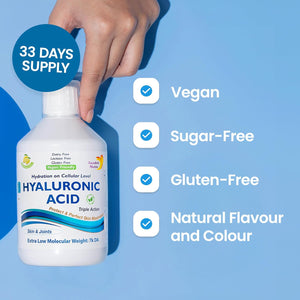 Swedish Nutra - Hyaluronic Acid Liquid Supplement - Pack of 500 Ml, 33 Day Supply | plus Vitamin C & Silica for Skin & Joint Hydration | Vegan & Free from Sugar & Gluten | 100% Natural Lemon Flavour