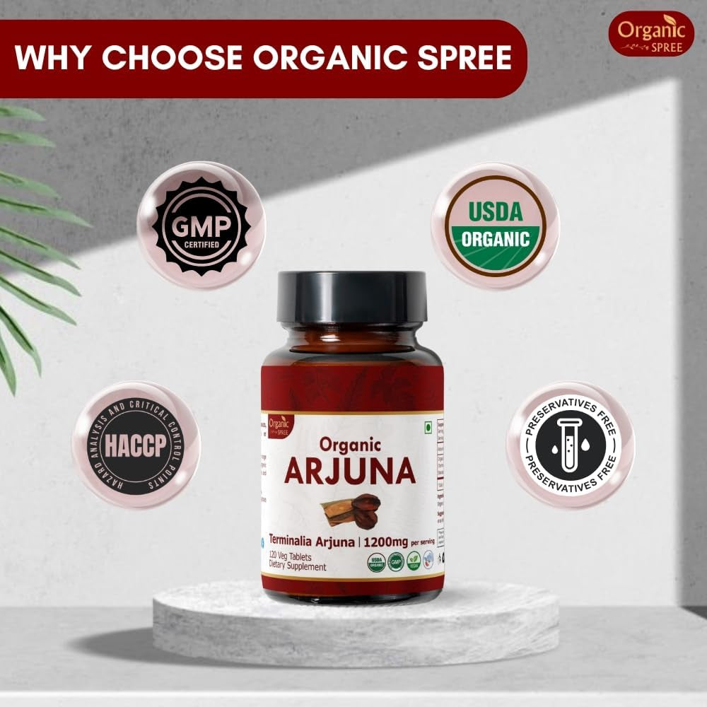 ORGANIC SPREE ARJUNA 120 Tablets | Terminalia Arjuna (Arjuna) | USDA Organic Certified | Organic and Natural 120Tab (1)