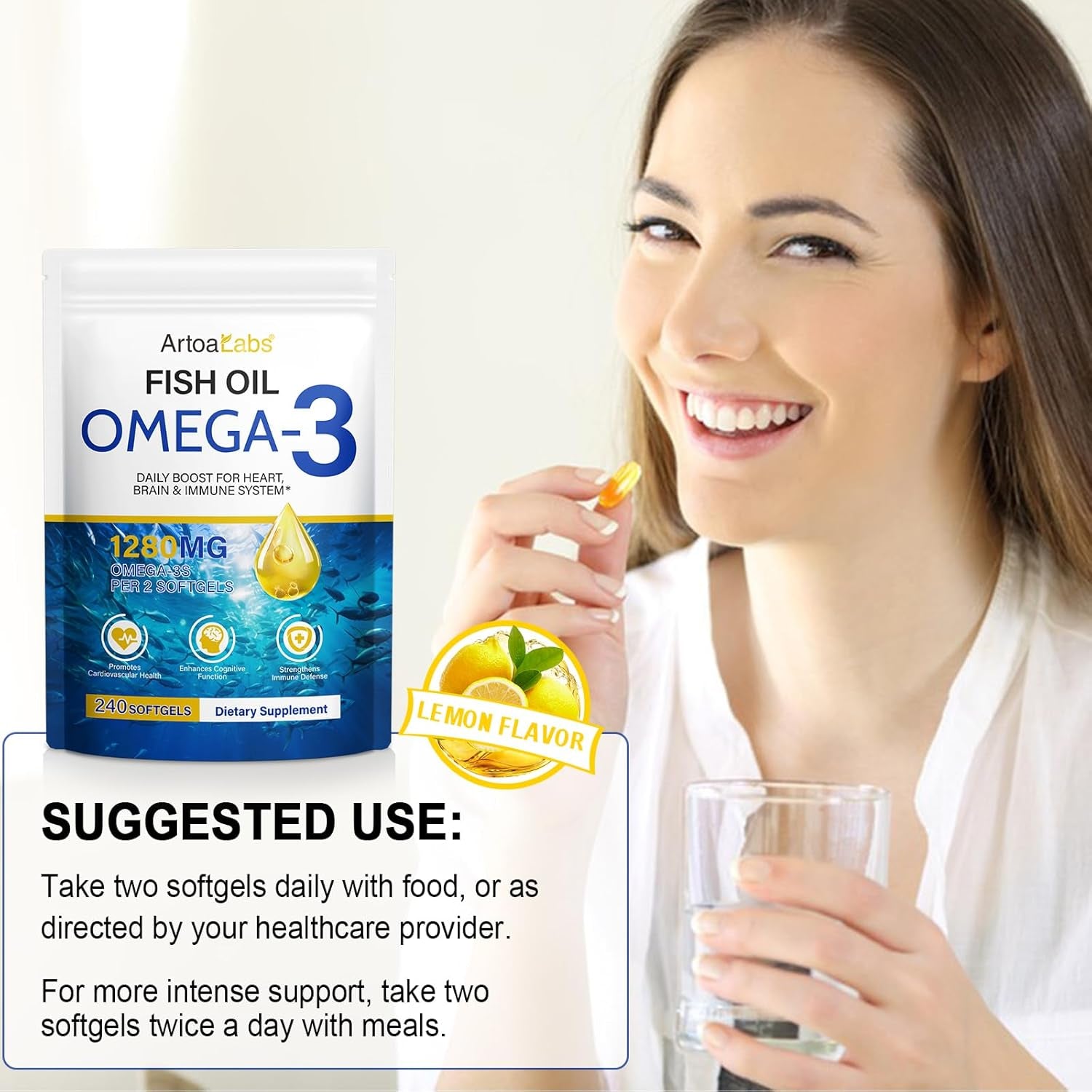 Fish Oil Omega 3 Supplements-1280 Mg Omega-3 Fatty Acid Supplements-650Mg Epa + 450Mg Dha Promotes Brain & Heart Health Essential Fatty Acids 240Ct