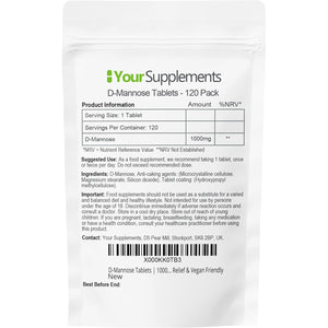 D-Mannose Tablets 1000Mg | Easy Swallow Coated Tablets | 120 Pack | High Strength | Natural Relief & Vegan Friendly