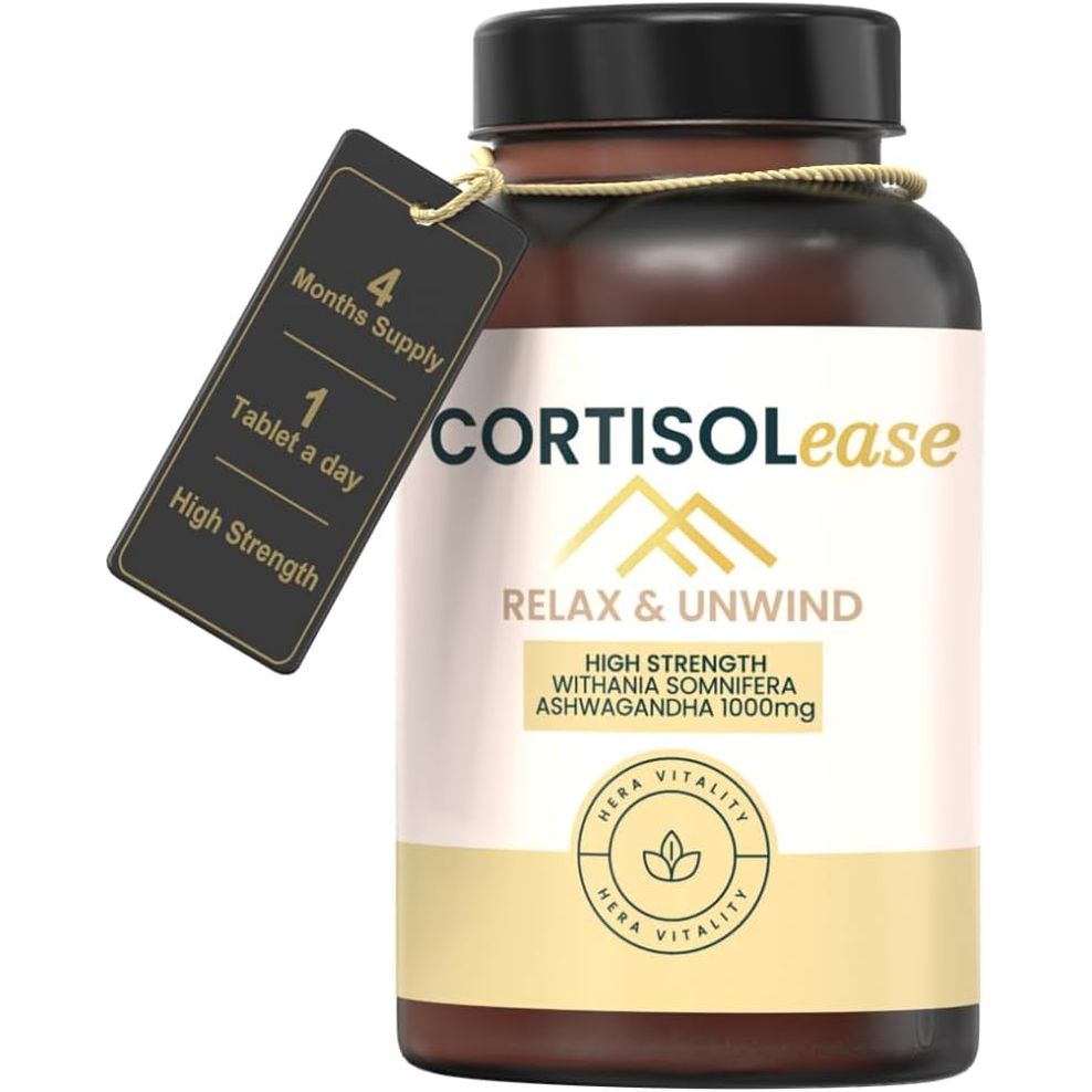 Cortisolease, Cortisol Reducing Supplement with 1000 Mg Ashwagandha, 120 Tablets to Lower Stress & Anxiety, Balance Adrenal Hormones, Detox and Reduce Fatigue, HERA Vitality