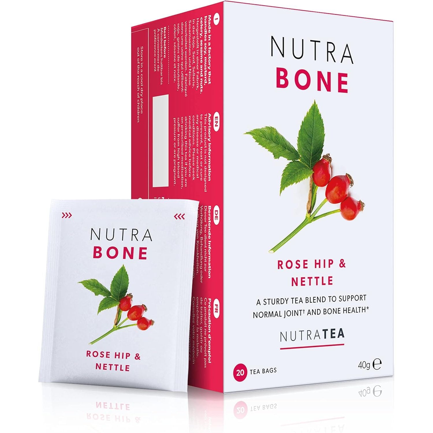 NUTRABONE - Bone Health Herbal Tea | Bone Strength Tea - Helps Maintain Bone Density & Joint Care with Ginkgo Biloba, Rosehip & Devil'S Claw - 20 Enveloped Tea Bags - by Nutra Tea
