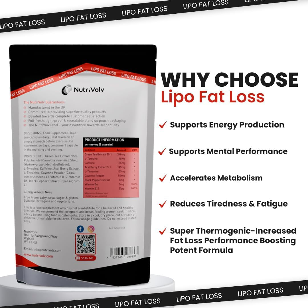 Nutrivolv Lipo Fat Loss Capsules | 60 Capsules | Maximum Strength Weight Loss Pills That Work Fast | Keto Shred Fat Burning Pills | Contains Cayenne, Green Tea, Acai Berry & Caffeine | Thermo Fat Burn