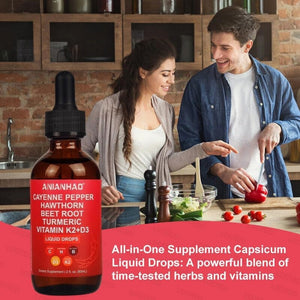 2 Bottles Cayenne Pepper 120Ml - Cayenne Pepper Supplement - Vitamin K2+D3 Liquid Drops - Suitable for Vegan Vegetarian Halal & Kosher Diet - (2 Month Supply)