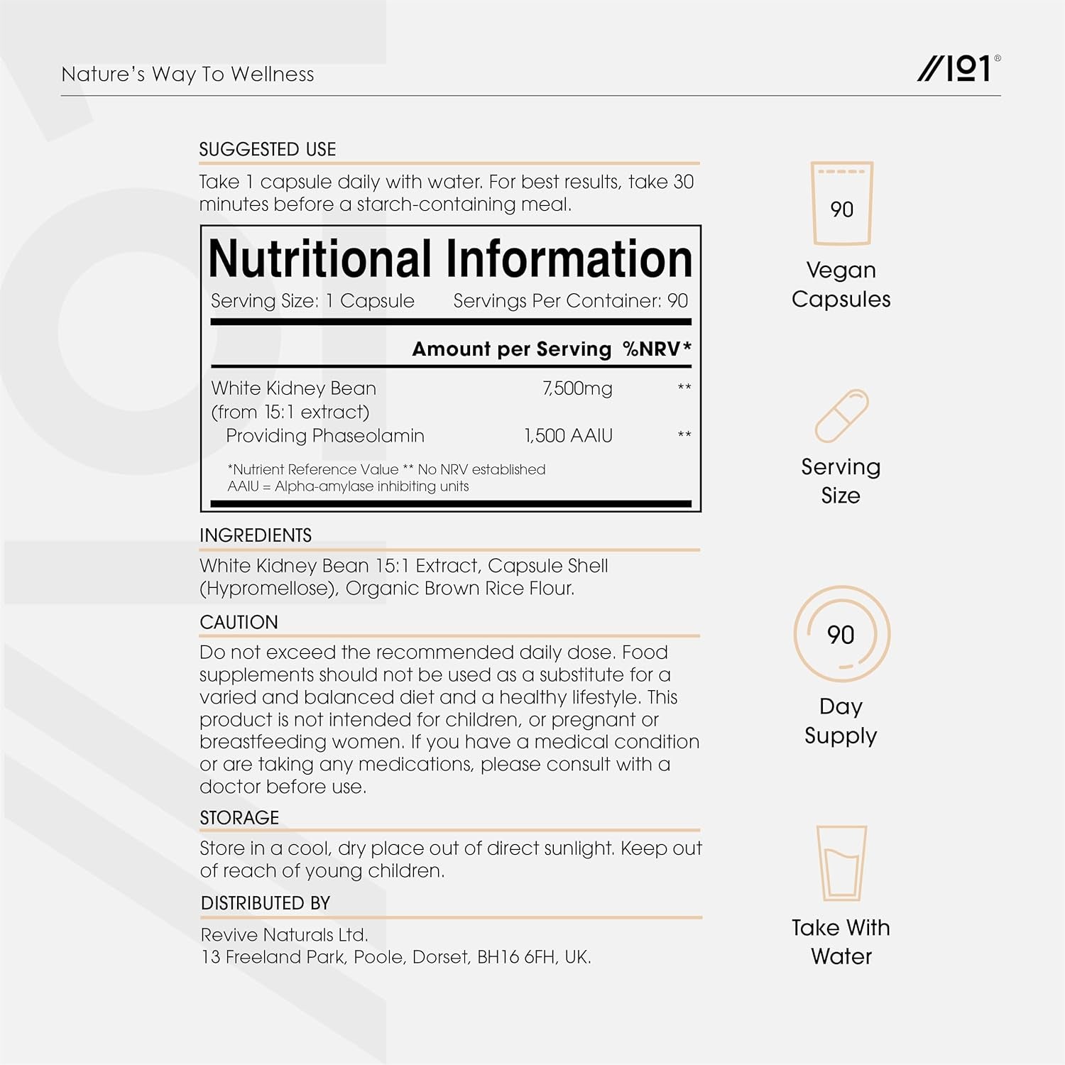 White Kidney Bean Extract 7500Mg – High Strength 1,500 AAIU Phaseolamin – 90 Vegan Capsules – Resealable and Recyclable Pouch – 3 Months Supply – by Alpha01