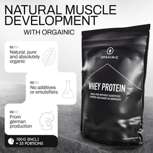 ORGAINIC Organic Vanilla Whey Protein - Organic Certified without Additives - Protein Powder from Germany - Grass Feed - 1000G