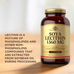 Solgar Soya Lecithin 1360 Mg Softgels - Pack of 100 - Supports Cell Membrane Structure - Wheat,Gluten and Diary Free (Packing May Vary)