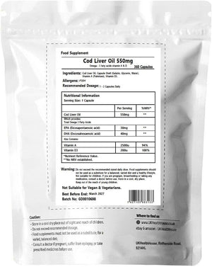 Ukhealthhouse High Strength Cod Liver Oil Vitamin a & D, EPA, DHA Softgels 550Mg (360 Capsules)