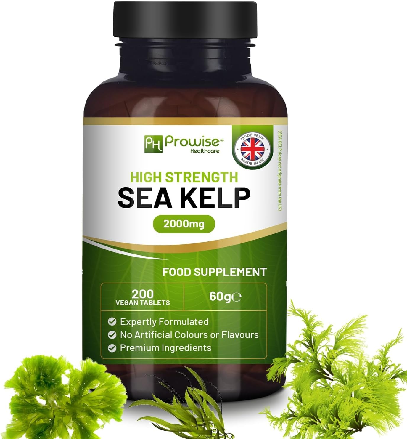 Sea Kelp 2000Mg 200 Vegan Tablets | Natural Source of Iodine | Premium Ingredients | Proudly Made in the UK by Prowise