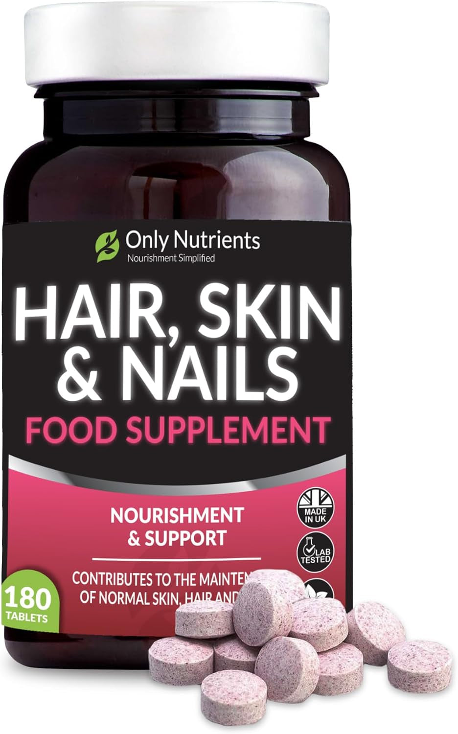 Only Nutrients - Hair Skin and Nails Vitamins, Beauty Supplements with Biotin & Selenium plus Vitamin C, a & E, High-Strength Vegan Supplements for Women/Men, 180 Biotin Tablets