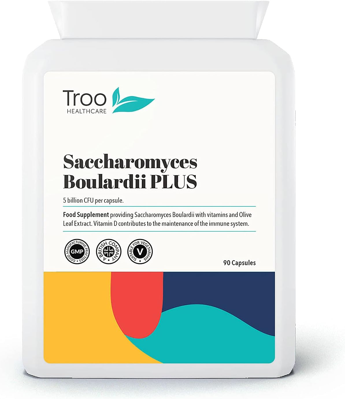 Troo Health Care Saccharomyces Boulardii Supplement - 90 Capsules – 5 Billion Cfu with Olive Leaf, Biotin and Vitamin D - Highly Stable Friendly Yeast to Support Gut Bacteria Balance
