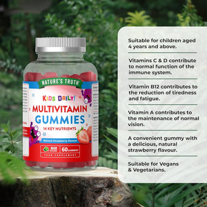 Kids Multivitamin Gummies | 14 Key Nutrients | One-A-Day Formula | Natural Strawberry Flavour | 60 Vegan Gummies | Nature'S Truth