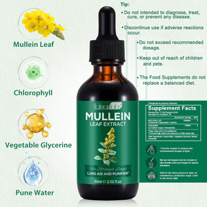 Mullein Drops for Lungs, 2 Pack Powerful Mullein Leaf Extract for Lungs Cleanse and Healthy Breathing, 2 Month Supply, 60Ml