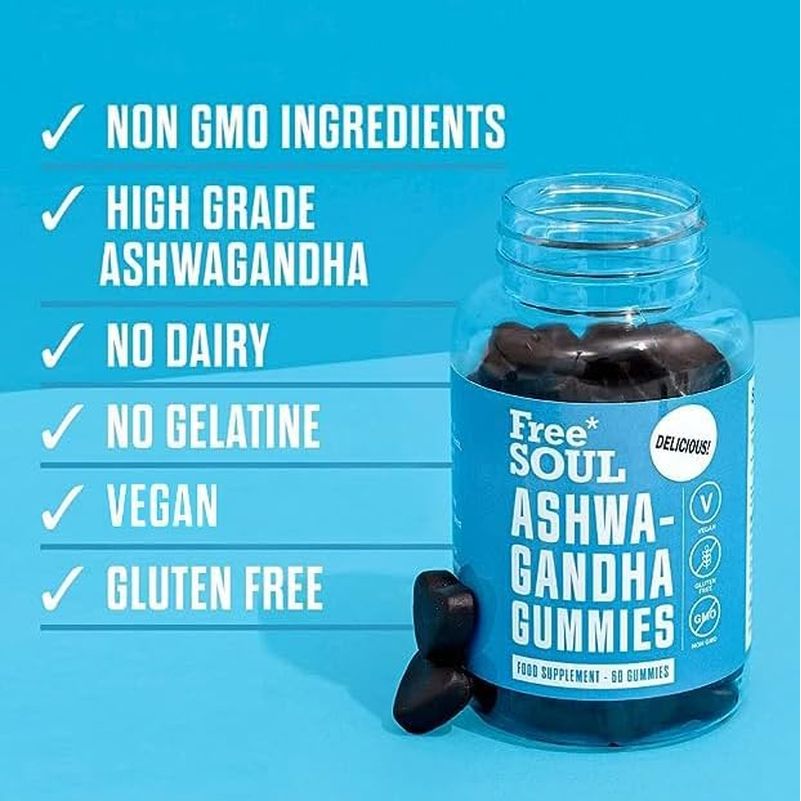 Free Soul Ashwagandha High Strength Gummies | Delicious Ashwagandha Supplement with Pure Root Powder Extract | Vegan, Gluten-Free, Non-Gmo | 60 Gummies