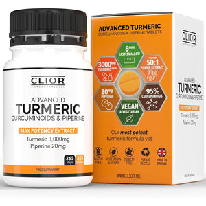 Turmeric Curcumin 3,000Mg with Black Pepper X 365 Vegan Tablets High Strength | 1 Year Supply | 95% Curcumins + 20Mg Piperine | Tiny Easy-To-Swallow Supplements by Clior (Cambridge Labs)