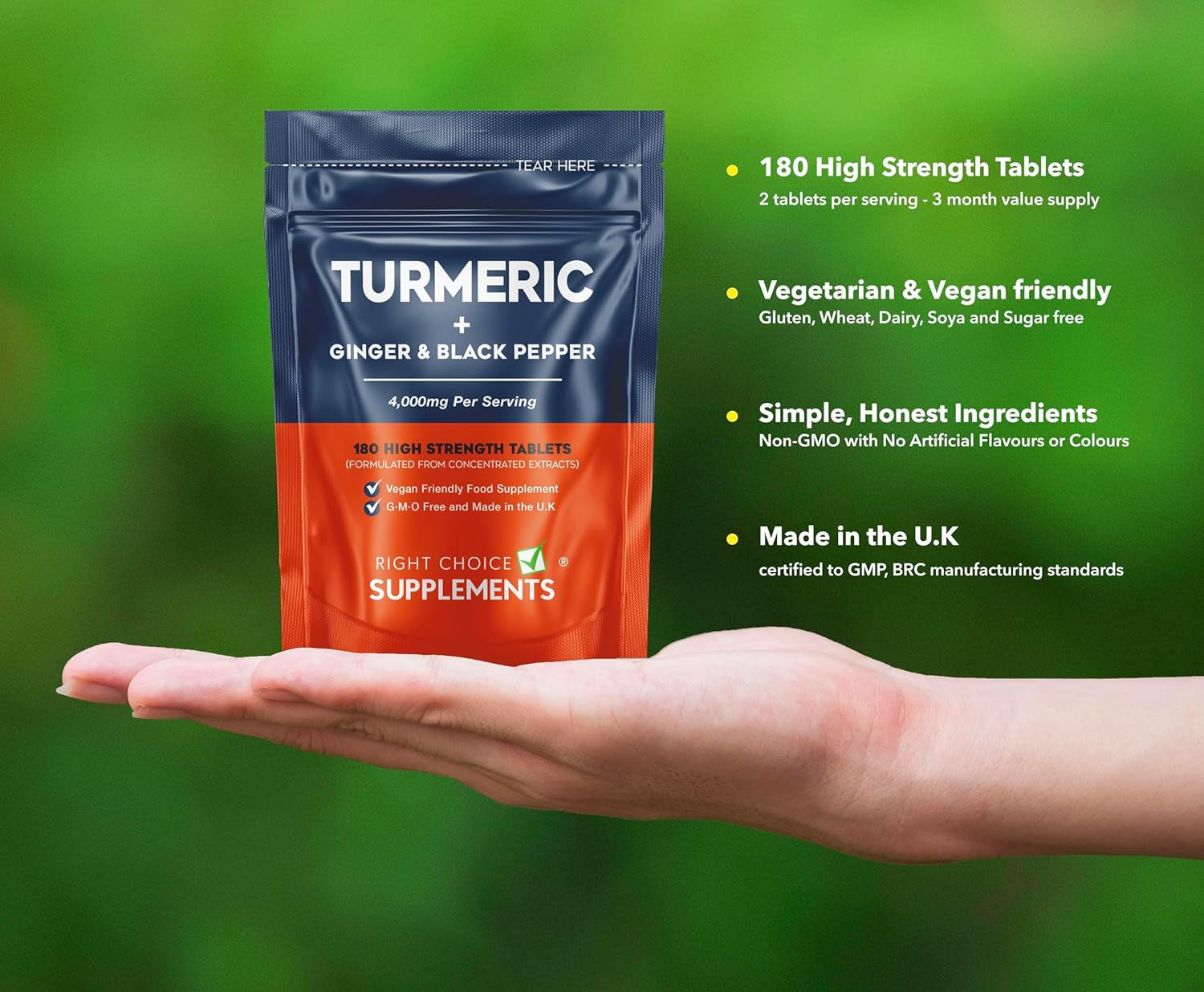 Turmeric Tablets 4000Mg per Serving (2400Mg Turmeric, 1400Mg Ginger, 200 Mg Black Pepper) | 180 High Strength Curcumin Tablet Supplements| Vegan and Gluten Free | UK Made
