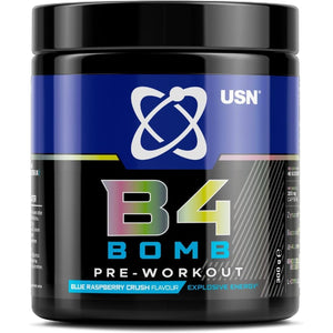 USN B4 Bomb Pre Workout Powder - 300G (20 Servings) Energy Drink Powder for Explosive Energy & Performance, 200Mg Caffeine, 6000Mg Citrulline, Creatine & 2000Mg Beta Alanine - Blue Raspberry Flavour