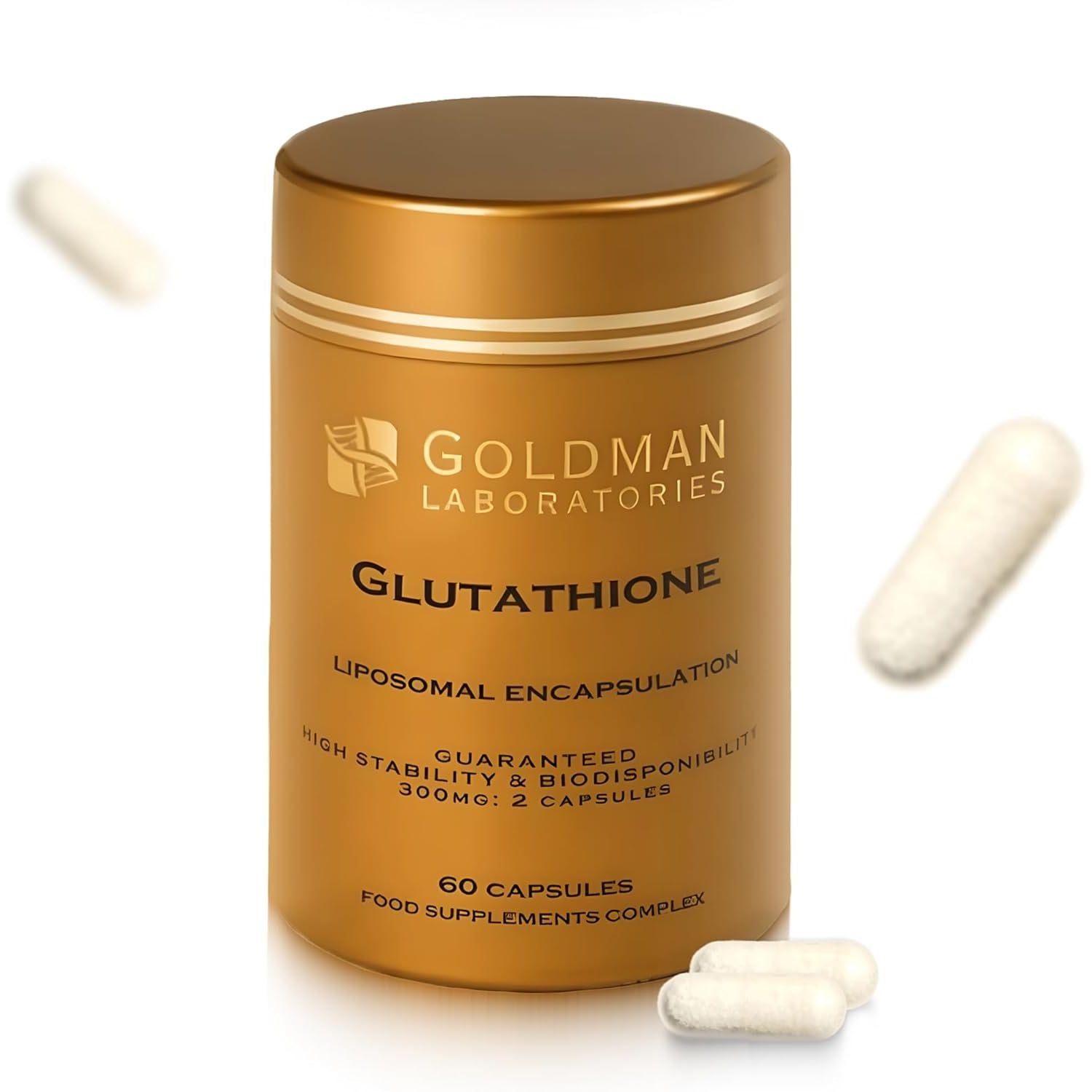 Liposomal Glutathione, Goldman Laboratories - Maximum Bioavailability 2 Capsules 300Mg - Glutathione Antioxidant Capsule - Free Radicals Catalysis - 100% Vegan and Vegetarian – Slow Release