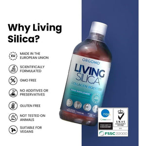 Orgono Living Silica Collagen Booster Liquid | Vegan Liquid Silica Supplement Collagen Booster | Collagen Supplement for Joints and Bones. | 67-Day Treatment. 1 Litre - 1000 Ml.