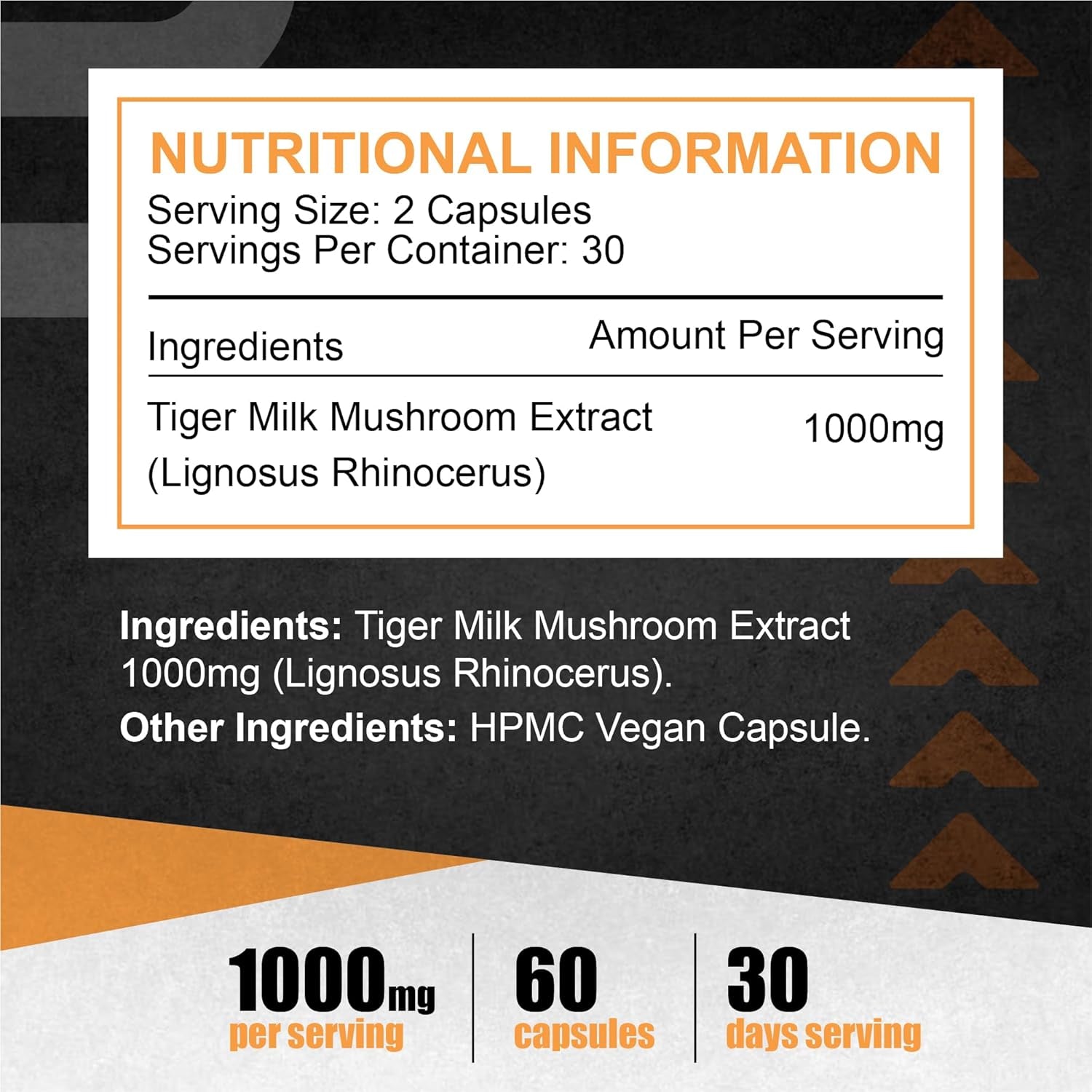 Tiger Milk Mushroom Capsules 1000Mg - High Strength | 60 Capsules | Natural Adaptogen for Immunity & Respiratory Health | Supports Daily Wellness & Vitality | 1 Month Supply, 2 a Day