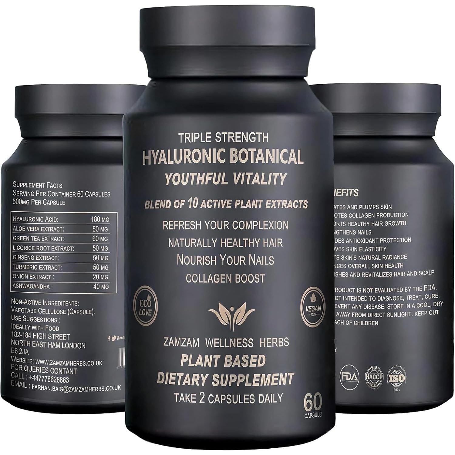 Hyaluronic Botanical Blend - Collagen Boosting, Rejuvenating Hyaluronic Acid Supplement for Radiant Skin, Hair & Nails - 60 Vegetarian Supplements Capsules