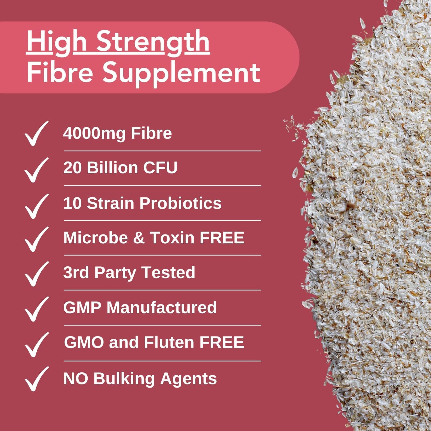Powerful 4000Mg Psyllium Husk Fibre with Probiotics – 20 Billion CFU with 10 Strains – Natural Easy to Absorb Fibre from Plantago Ovata Seeds - 120 Capsules to Promote Regularity & Digestive Health