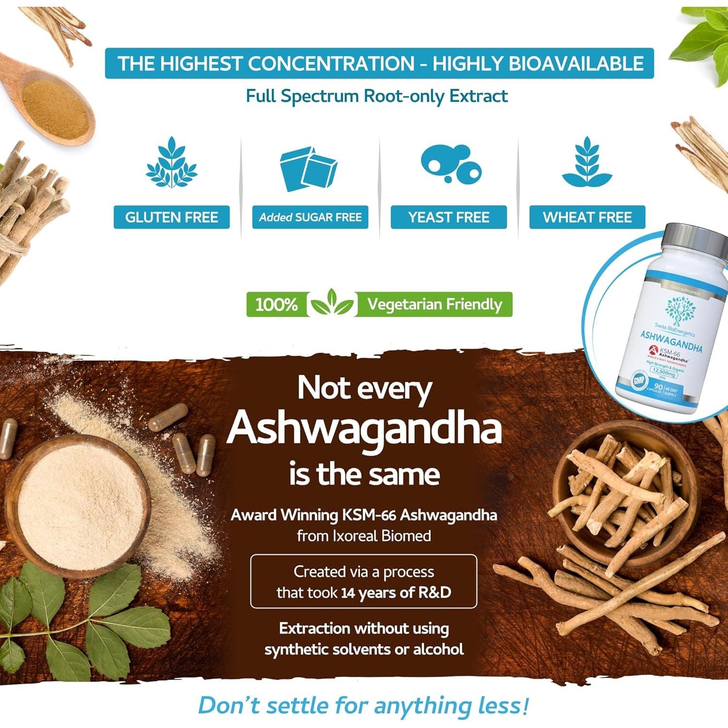 Ashwagandha KSM-66 : 12,500Mg Daily Super High Strength Ashwagandha - 5% Withanolides - Equivalent 1000Mg Extract - No Artificial Fillers or Binders - Organic Withania Somnifera Root - UK Made
