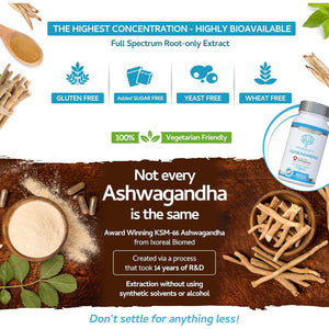 Ashwagandha KSM-66 : 12,500Mg Daily Super High Strength Ashwagandha - 5% Withanolides - Equivalent 1000Mg Extract - No Artificial Fillers or Binders - Organic Withania Somnifera Root - UK Made