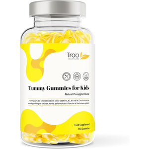 Troo Health Care Tummy Gummies Probiotics with Vitamins for Kids & Adults - 150 Natural Pineapple Active Bacteria Gummies with Vitamin C, B3, B5 & B6 to Support Immune Function & Mental Development