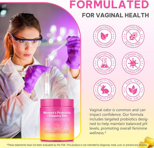 Probiotics for Women Gummies with Slippery Elm, Vegan Intimate Feminine Balance Probiotics Gummies Pineapple Flavor Supports Ph Balance, Gut Health & Immune System 60 Gummies