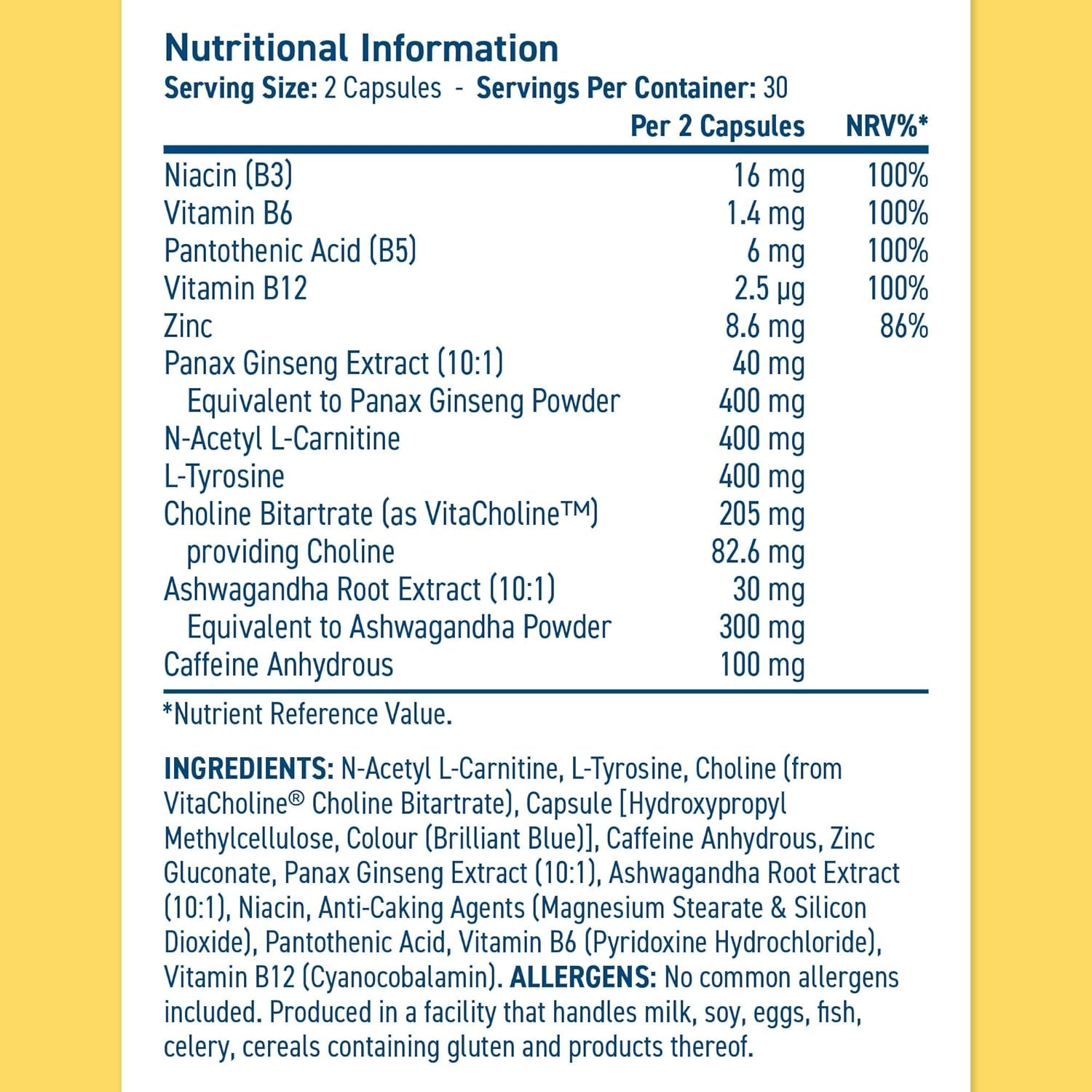 Applied Nutrition - Solutions - Brain Fuel - Capsules with Nootropics, Vitamins, & Panax Ginseng - Best Focus Booster - Enhances Mental Performance - (60 Capsules – 30 Servings)