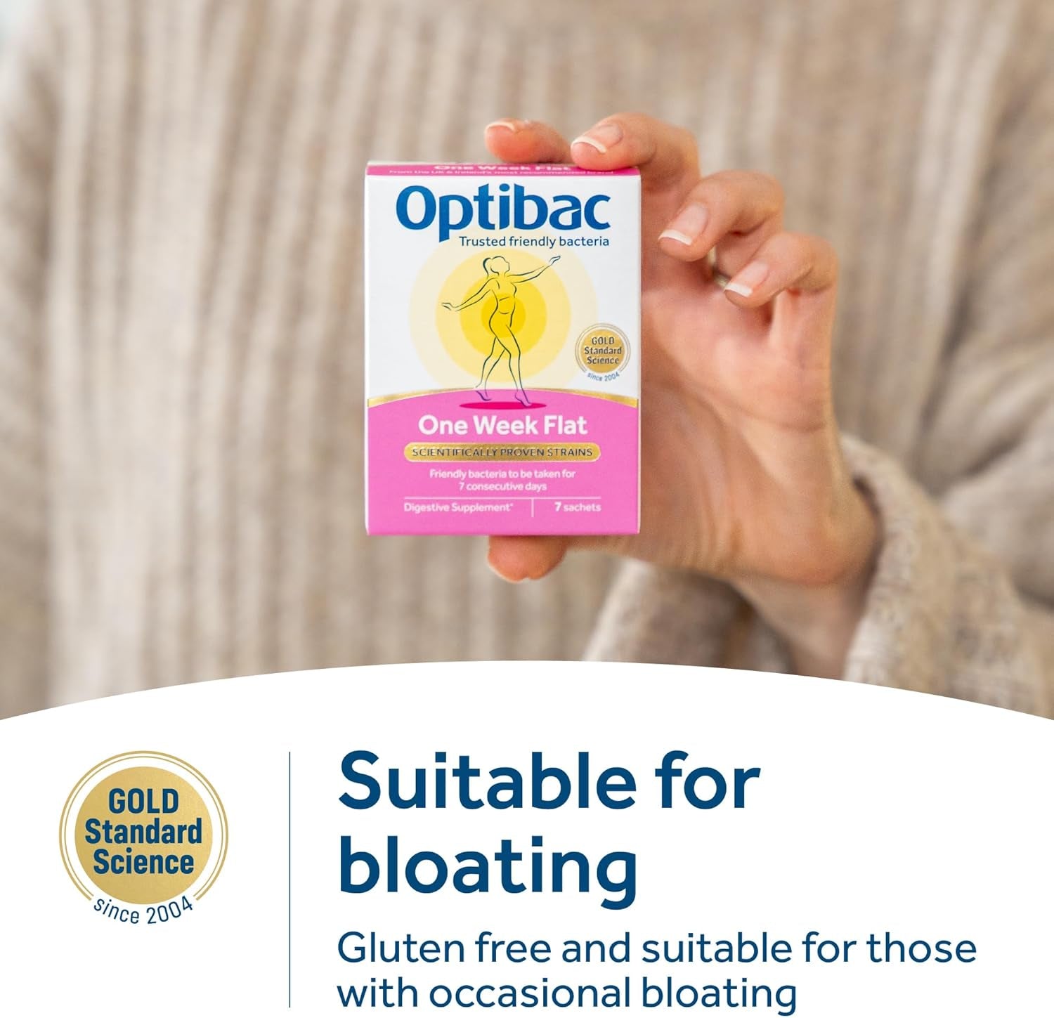 Optibac Probiotics One Week Flat - Vegan Digestive Probiotic Supplement Powder Suitable for Bloating with 5 Billion Bacterial Cultures - 1 Week Supply, 7 Sachets