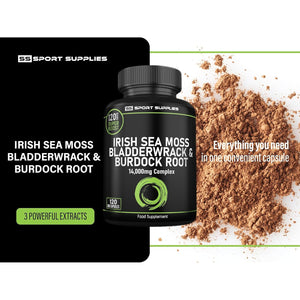 Sea Moss Complex 14,000Mg Extract Including Bladderwrack & Burdock Root - 120 High Strength Capsules Providing 120 Day Supply - North Atlantic Irish Sea Moss Supplement - Vegan & UK Made