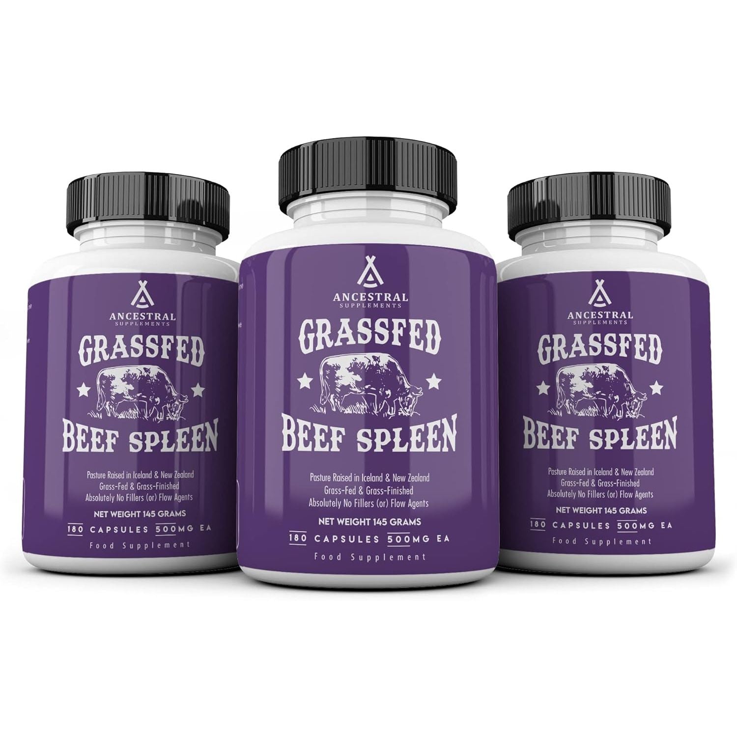 Ancestral Supplements Grass Fed Beef Spleen Supplement, 3000Mg Spleen Support Formula Promotes Immune, Iron, and Allergy Health, Non-Gmo, 180 Capsules